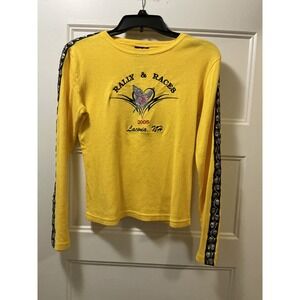 Biker Design Laconia NH 2005 Rally & Races Yellow Skull Stripe Long Sleeve Top L